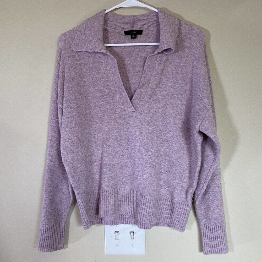J.CREW collared cotton beach v neck sweater in Lavender Light Purple Small